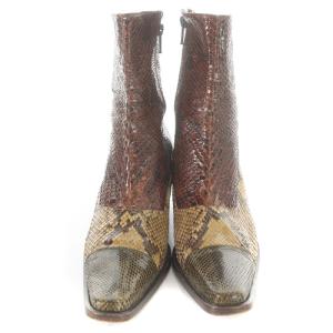 SARTORE ブーツ レザー パイソン型押し ショート チャンキーヒール スクエアトゥ 37 ブラウン