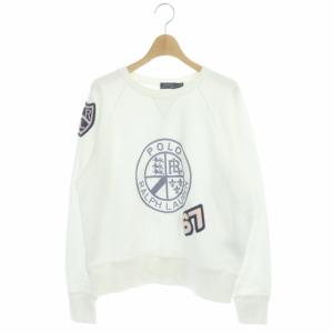 ワッペン付き ロゴスウェット プルオーバー 長袖 裏起毛 S P ホワイト