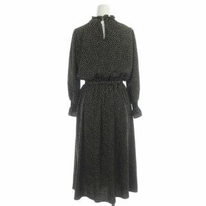ANAYI ドット柄ワンピース フレア ロング 長袖 36 ブラック