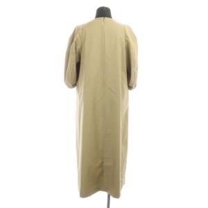 ENFOLD C SOLOギャバ 立体スリーブドレス ワンピース ロング 五分袖 バルーンスリーブ ストレッチ 38 ベージュ