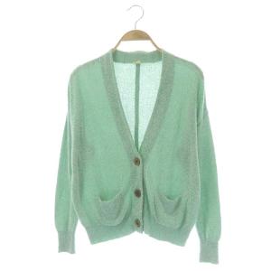 ニット カーディガン 長袖 Vネック XS グリーン
