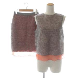 セットアップ 上下 ニット レイヤード ウール アルパカ混 カットソー ブラウス ノースリーブ プルオーバー 台形スカート