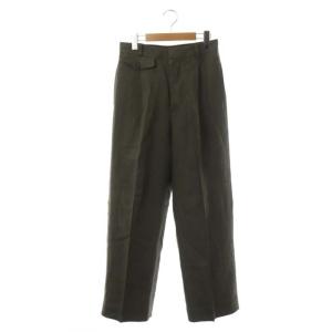 22SS HIGH TWIST LINEN COTTON TWILL パンツ ワイドストレート タック 2 ダークカーキ
