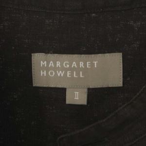MARGARET HOWELL ボックスシャツ リネン 八分袖 バンドカラー 2 茶色 ブラウン