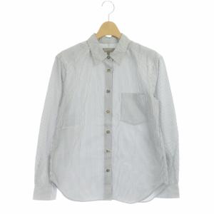 ストライプシャツ 長袖 ステンカラー 2 ブラック ホワイト