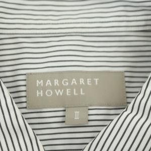 MARGARET HOWELL ストライプシャツ 長袖 ステンカラー 2 ブラック ホワイト