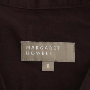 MARGARET HOWELL 22SSノーカラーシャツワンピース ロング 五分袖 前開き フレア 2 ブラウン