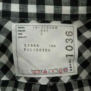 sacai リネンギンガムチェック柄シャツ ボタンダウン 長袖 前開き 2 黒 白 ブラック ホワイト