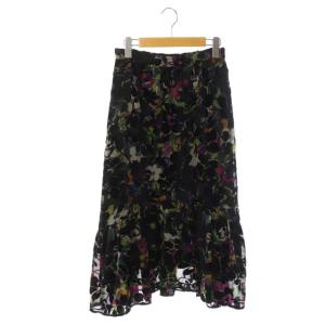 22AW ベルベットオパールスカート ロング ギャザー フレア 花柄 36 ブラック