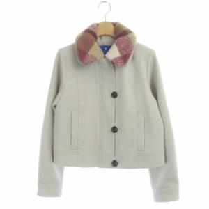 ボアジャケット ショートブルゾン ジップアップ 2WAY チェック襟付き 36 ライトグレージュ