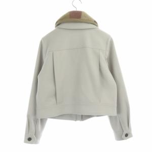 BLUE LABEL CRESTBRIDGE ボアジャケット ショートブルゾン ジップアップ 2WAY チェック襟付き 36 ライトグレージュ