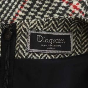 Diagram GRACE CONTINENTAL ワンピース 半袖 タイト タック ミニ 千鳥格子 グレンチェック ヘリンボーン クルーネック 38 赤 ブラック ホワイト