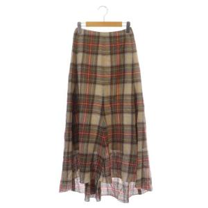 ウール チェックロングスカート フレア フィッシュテール くすみカラー 00 ベージュ マルチカラー