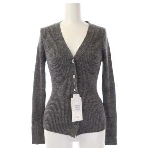 ニット リブ カーディガン 長袖 ウーステッドウール Vネック ブラック