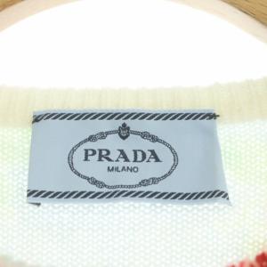 PRADA ニット ウール混 カーディガン 長袖 バタフライ ローズ クルーネック 36 ライトブルー