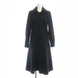 シャツワンピース コットン 長袖 フレア 膝丈 レースアップ 0 黒 ブラック