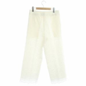 Drawer フラワーエンブロイダリーレースパンツ ストレート リネン 36 白 ホワイト