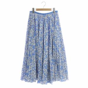 フラワープリント プリーツスカート 36 ライトブルー ホワイト