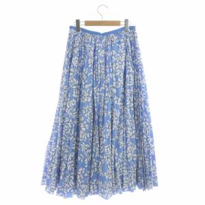 Drawer フラワープリント プリーツスカート  36  ライトブルー ホワイト
