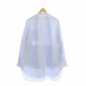 Drawer チェックブザムスタンドカラーシャツ チュニック 長袖 36 ライトブルー ホワイト イエロー