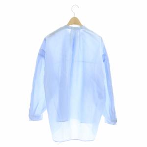 Drawer コットンシルクオーガンジーギャザーシャツ 比翼仕立て 長袖 36 ライトブルー 水色