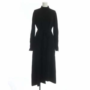 イレギュラーヘムニットワンピース ロング モックネック 長袖 ベルト付き 38 ブラック