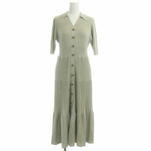 21AW 衿付リブニットマーメイドワンピース ロング 半袖 38 ミント