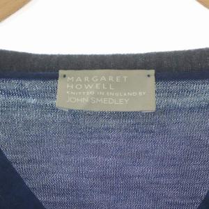 MARGARET HOWELL JONH SMEDLEY ニット カーディガン 長袖 ウール Vネック 2 ブルー