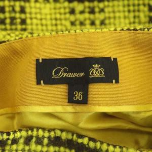 Drawer チェック柄ツイードラップスカート ニット ロング タイト フリンジ 36 イエロー ブラウン