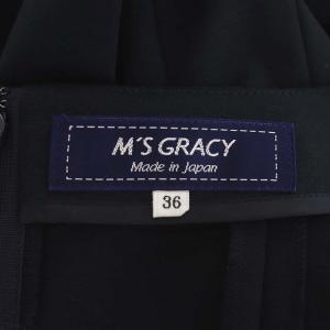 M'S GRACY シアー袖ワンピース 七分袖 ミモレ丈 フレア タック 36 紺 ネイビー