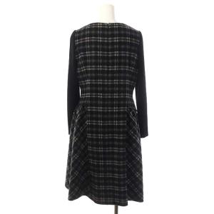 M'S GRACY チェック リボン ワンピース 長袖 ミモレ丈 フレア 38 ブラック ホワイト