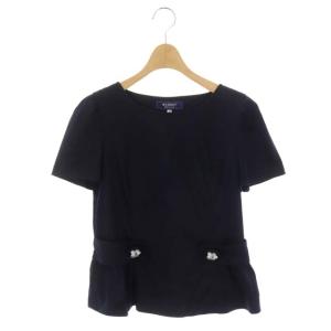 22SS バックファスナー フラワー刺繍ボタン カットソー  半袖 40 ネイビー 紺