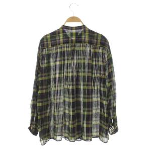 UNITED ARROWS シアーチェックシャツ ブラウス バンドカラー 長袖 緑 黄色 マルチカラー グリーン イエロー