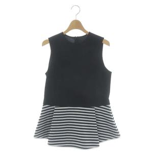 22SS ペプラムスリーブレスTEE ノースリーブ カットソー チュニック 切替 ボーダー 38 黒 白 ブラック ホワイト