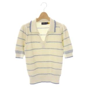 カットソー 半袖 プルオーバー 襟付き ショートスリーブ ボーダー XS ライトブルー ホワイト