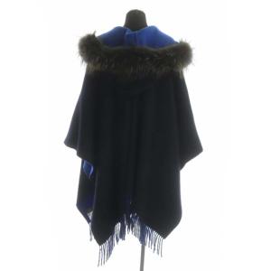 GRACE CONTINENTAL ラクーンファー付き ケープコート ポンチョ アウター フード カットオフ F ブラック ブルー