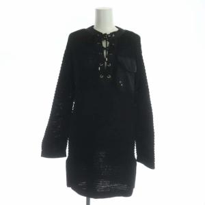 レースアップ 長袖 チュニックニット プルオーバー S ブラック
