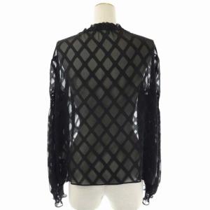 GRACE CONTINENTAL チェックジャガード シャーリングブラウス シースルー 長袖 36 黒 ブラック