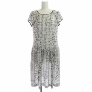 M'S GRACY ワンピース バラ 総柄 花柄 ひざ丈 フレンチスリーブ 38 白 ホワイト グレー