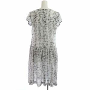 M'S GRACY ワンピース バラ 総柄 花柄 ひざ丈 フレンチスリーブ 38 白 ホワイト グレー