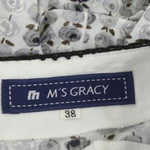 M'S GRACY ワンピース バラ 総柄 花柄 ひざ丈 フレンチスリーブ 38 白 ホワイト グレー