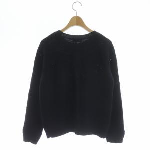 MARGARET HOWELL ウール クルーネックニット セーター 長袖 透かし編み 2 ネイビー