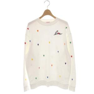 ハート柄スウェット トレーナー プルオーバー 刺繍 XS ホワイト