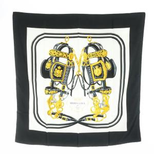 カレ90 BRIDES de GALA 式典用馬勒 スカーフ シルク 絹 黒 ブラック 白 ホワイト ゴールド色 OH