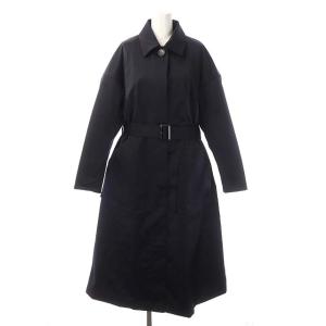 ヘビーサテンステンカラーフレアコート アウター ロング ベルト付き 38 ネイビー