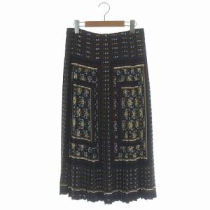 パネルプリントプリーツスカート ロング 総柄 11 ネイビー マルチカラー