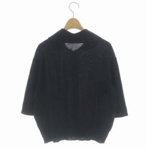 MARGARET HOWELL コットンリネン カーディガン ニット ラウンドカラー 八分袖 前開き 2 紺 ネイビー