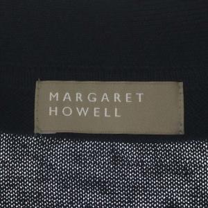 MARGARET HOWELL コットンリネン カーディガン ニット ラウンドカラー 八分袖 前開き 2 紺 ネイビー