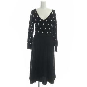 ワンピース ドット ラメ ニット フレア ロング 長袖 36 グリーン ブラック ホワイト