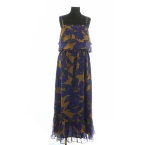 フリル キャミワンピース 総柄 ロング 38 オレンジ ネイビー